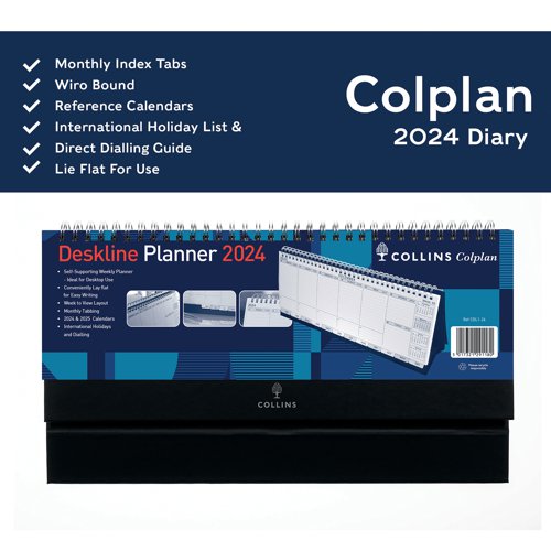 CDCDL124 | Ideal for easy date and appointment referencing while at your desk, this deskline week to view calendar is self supporting and features each week in a column format for you to easily note down any appointments, reminders and meetings. The calendar is wirebound at the top, making it easy for you to flip through weeks, as well as Mylar tabbed at the bottom for quick referencing. It also includes UK and international holidays, and international dialling codes.