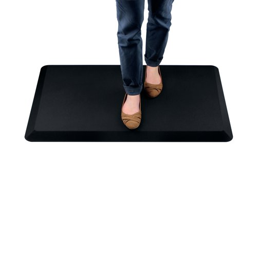 CE01467 | This Contour Ergonomics anti-fatigue floor mat is designed to reduce the pressure and strains on your spine and back muscles following prolonged periods standing. A perfect complement to the Contour Ergonomics Sit Stand Workstation, the mat features a bevelled edge and is curl proof to help prevent tripping. The sturdy black polyurethane mat measures W600 x D400 x H30mm.