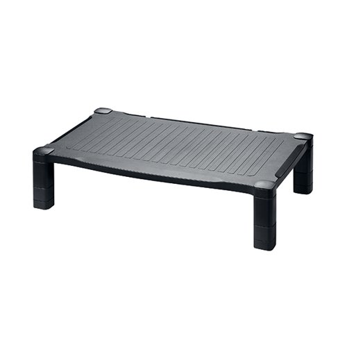 CE04690 | This Contour Ergonomics monitor stand features built in cable management and rubber feet to protect your work surface. The extra wide design is suitable for use with most monitors and allows your keyboard to slide underneath for convenient, space saving storage. This black monitor stand measures W560 x D336 x H163mm with an adjustable height between 73mm and 163mm and a maximum weight capacity of 20kg.