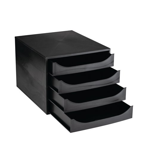 Ideal for desktop use, this Contour Ergonomics 4 Drawer Set features smooth opening drawers with finger holes for easy access. Suitable for A4 files and documents, the drawer set has a matte finish and comes in black.