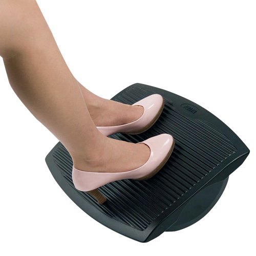CE77687 | Fully adjustable for personal comfort, this Contour Ergonomics Rocking Footrest features a unique curved base, which is designed to encourage a rocking motion from 0 - 25 degrees to stimulate movement during long periods of sitting. With a durable ABS construction, the footrest has a rubber padded base, as well as an anti-slip platform measuring 450 x 350mm. This pack contains 1 black footrest measuring W450 x D350 x H90mm.