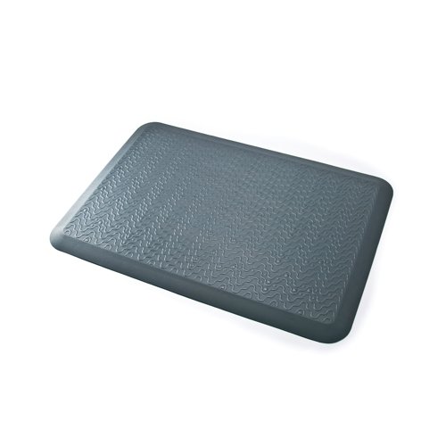 CE77694 | An ideal way to help support a more active working style, and a perfect complement for the Contour Ergonomics Sit Stand Workstation, this anti-fatigue floor mat is designed to reduce pressure and strain on the spine and the back muscles from periods of prolonged standing. The sturdy floor mat features a bevelled edge design to help prevent tripping, and a non-slip base to keep the mat in place. Made from polyurethane, this black floor mat measures W920xD620xH20mm.