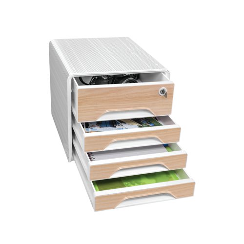 CEP Silva Smoove Secure 4 Drawer Module White/Beech 1073111021 CEP01778 Buy online at Office 5Star or contact us Tel 01594 810081 for assistance