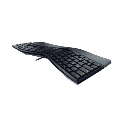 The Cherry KC 4500 Ergo Wired Ergonomic Keyboard provides relief from tense shoulders, cramp or other unpleasant symptoms caused by incorrect posture. With its special design, your hands and arms take up a more natural position by themselves. This relieves your shoulders and back and your relaxed posture reduces stress. The extra-soft palm rest with memory foam prevents pressure points and lets you rest your hands comfortably. The three feet allow you to raise the front of the keyboard. This position is particularly comfortable when working in a standing position. Once you have become used to the special design, typing is the same as on any other Cherry keyboard easy and uncomplicated.