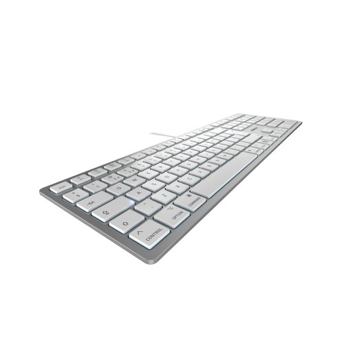 CH09994 | The Cherry KC 6000C Slim Wired Keyboard is the perfect companion for frequent typists on a MAC. The ultra-flat keyboard with a 1.8m long cable and Mac layout scores with 13 special functions arranged on the F-keys such as Mission Control, Spotlight Search, screen brightness, Lock PC and media control. They are executed directly.