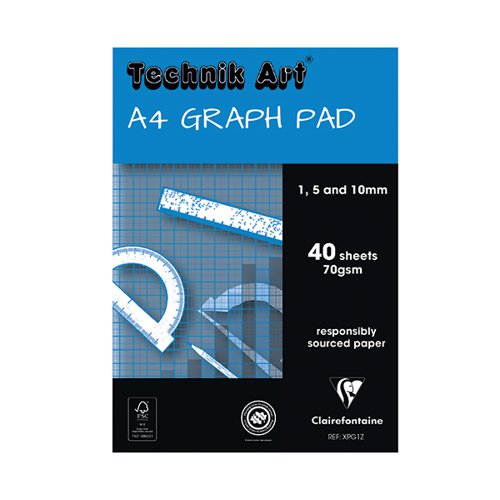 Clairefontaine Technik Art 1/5/10mm Graph Pad 40 Leaf XPG1 CH21021 Buy online at Office 5Star or contact us Tel 01594 810081 for assistance