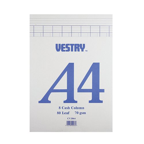 Vestry 8 Column Accountancy Pad A4 Cv2064