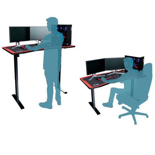 The Nitro Concepts D16E Sit/Stand Gaming Desk is a combination of robust materials and smart features, a durable and easy-care desktop with plenty of space for gaming hardware and peripherals. The outer edge of the table top is slightly turned inwards, this provides the optimal angle for viewing monitors. A total of three rounded inlets allow cables to be routed from the top down to the computer. A headset holder can be attached to the side, this is included in the package. The ideal companion for your gaming setup.