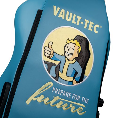 The noblechairs HERO is an ergonomic and feature-rich gaming chair that offers consistent comfort, even after prolonged hours of working or gaming at your desk. It is upholstered in premium PU leather and pays homage to the famous blue and yellow Vault-Tec colour scheme utilised throughout the game. The Vault Boy and the Vault-Tec logos have been precision embroidered on both the front and rear of the chair. The chair has adjustable lumber support, oversized seat and backrest, enlarged 4D padded armrests and a memory foam headrest. The chair supports weights up to 150kg.