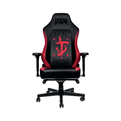 The noblechairs HERO is an ergonomic and feature-rich gaming chair that offers consistent comfort, even after prolonged hours of working or gaming at your desk. The DOOM Edition features a black and red colour scheme with demonic pentagram, classic DOOM logo on front and back, Mark of the DOOM Slayer on the front seating area and adjustable lumbar support. The chair also has an oversized seat and backrest, enlarged 4D armrests with padding and a memory foam headrest. The chair supports weights up to 150kg.