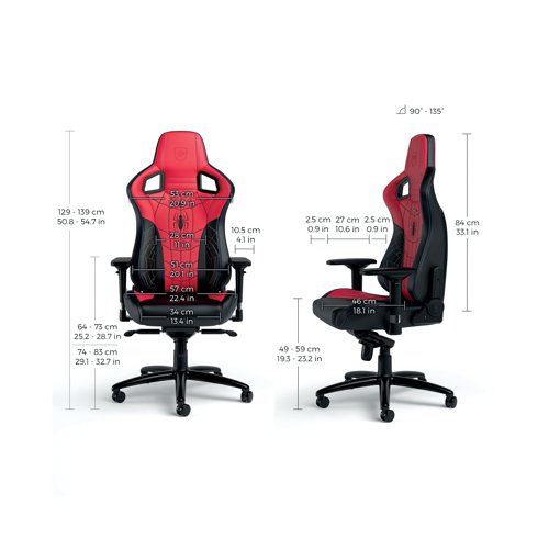 The noblechairs EPIC is a one of a kind luxury gaming chair. Combining noblechairs winning ergonomics and Spider-Mans iconic aesthetic, this officially licenced gaming chair is packed with premium features and a stunning design. The noblechairs 4D armrests offer maximum adjustability across four directions along with an adjustable lumbar support and a first class rocking mechanism, which allows the chair to tip up to 11 degrees. The five-point base is made of a powder-coated aluminium and has special casters and supports a weight of up to 120kg.