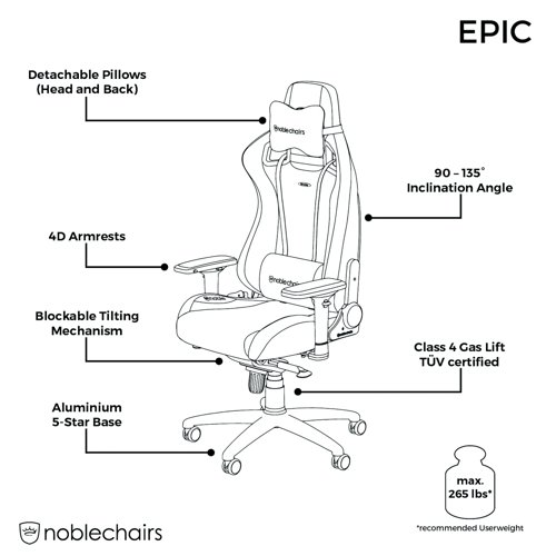 noblechairs EPIC Gaming Chair Real Leather Black/White/Red GC-008-NC - CK80022