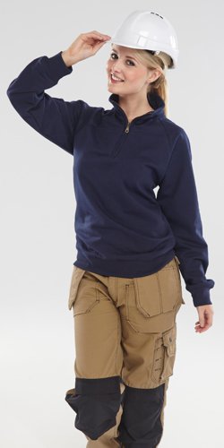 This sweatshirt has a quarter zip opening at the neck that can be opened as needed to regulate temperature. Made from 280gsm 70% cotton and 30% polyester fleece for warmth. Ribbed cuffs and waistband exclude draughts. Machine washable at 40 degrees C.