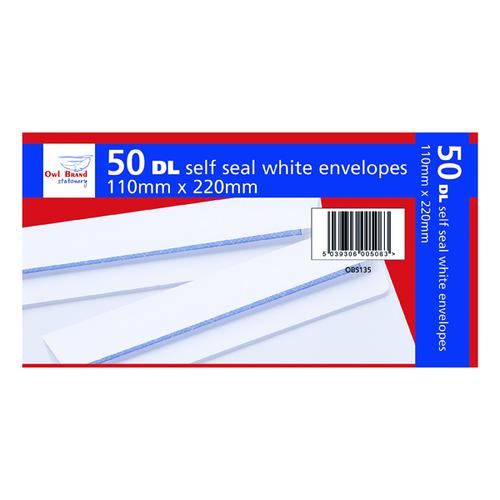 DL Self Seal Envelopes x 50 White (Pack of 20) OBS135