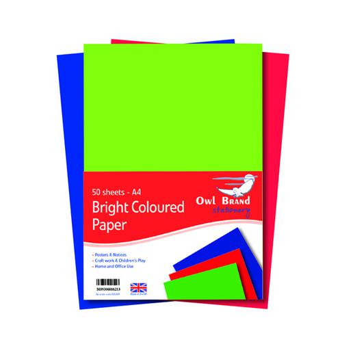 A4 Bright Coloured Paper 80gsm 50 Sheets (Pack of 10) OBS489