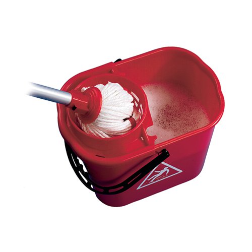 2Work Plastic Mop Bucket with Wringer 15 Litre Red 102946RD