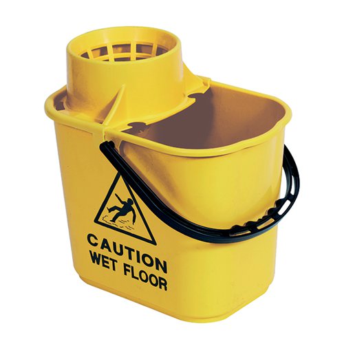 2Work Plastic Mop Bucket With Wringer 15 Litre Yellow CNT00691