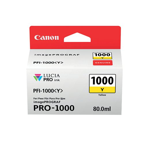 Canon PFI-1000Y Inkjet Cartridge Yellow 0549C001 CO04643 Buy online at Office 5Star or contact us Tel 01594 810081 for assistance