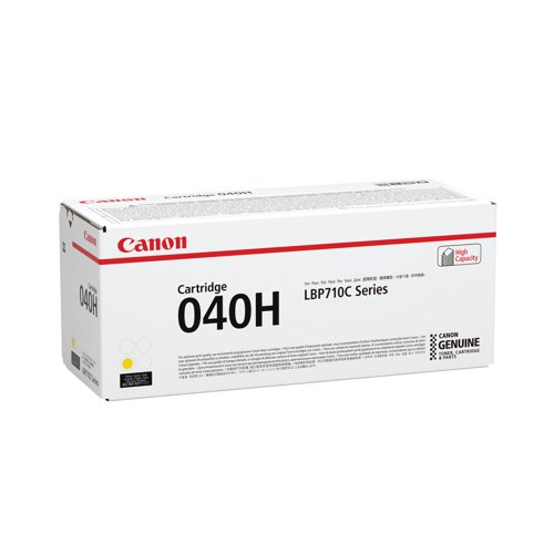 Ensure consistent high performance and top quality output from your Canon printer by using this genuine Canon 040 toner replacement. The 040 yellow toner cartridge is designed for use with i-SENSYS LBP712Cxi-SENSYS LBP710Cx printers and will produce consistent vibrant colours and graphics throughout its lifetime. Easy to install, maintain and replace, the cartridge will last for up to 10,000 pages at an average 5% coverage.