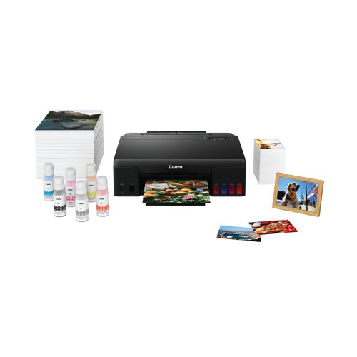 The Canon PIXMA G550 is a wireless printer ideal for small businesses, photo studios and home users. It offers high quality photo printing with low maintenance and low total cost of ownership.