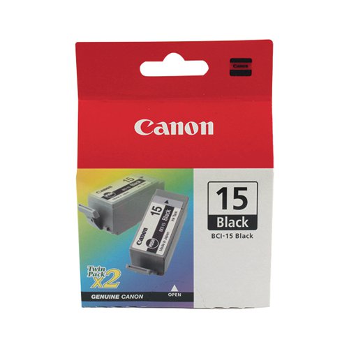 Canon BCI-15BK Black Inkjet Cartridges (Pack of 2) 8190A002