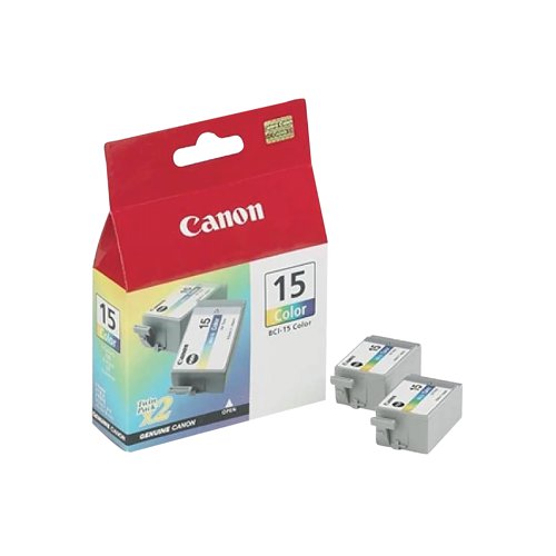 Canon BCI-15 Inkjet Cartridge Twin Pack Tri-Colour Cyan/Magenta/Yellow 8191A002 | CO17498 | Canon