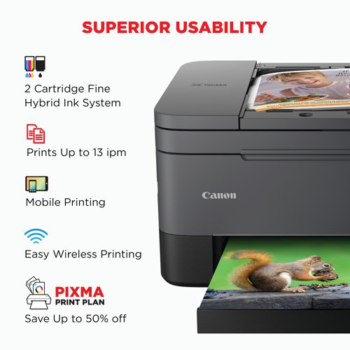 Canon PIXMA TS7450i 3-in-1 A4 Colour Wireless Inkjet Photo Printer Black 5449C008
