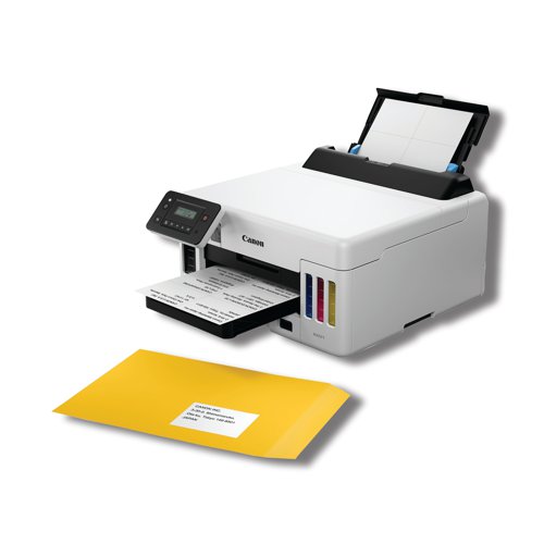 The Maxify GX5050 A4 inkjet colour printer is ideal for businesses which required a high volume printing. With functionality of Hi-Speed USB, Wi-Fi, Ethernet, Print and Cloud. This printer has refillable ink tanks (CYMK), up to 14,000 sheets printed in standard mode or up to 6,000 if printing in monochrome. For higher print yield switch to Economy mode for greater savings. Speeds of up to 24 ipm in black and 15.5 ipm in colour. With 2 paper cassettes providing up to 350 sheets (plain paper). Can print banners up to 1.2m length. Print resolution up to 600 x 1200 dpi. Controlled via an LCD 2-line screen.