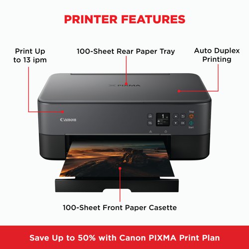 Canon PIXMA TS5350i 3-in-1 A4 Colour Wireless Inkjet Photo Printer Black 4462C088 Inkjet Printer CO19821