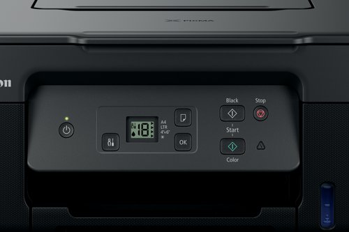 The Canon Pixma G2570 3 in 1 printer in can print, copy and scan. Print resolution up to 4800 x 1200 dpi. The G2570 is a refillable ink tank printer and has 2 FINE print heads (Black and Colour). With a mono print speed of approximately 11 ipm and colour print speed of approximately 6.0 ipm. Standard interface: Hi-Speed USB (USB B Port). Comes with a rear paper tray, with a 100 sheet capacity. The G2570 has a CIS flatbed photo and document scanner, with 600 x 1200 dpi (optical) resolution, with a maximum document size of A4LTR. Capable of up to 99 muliple copies.