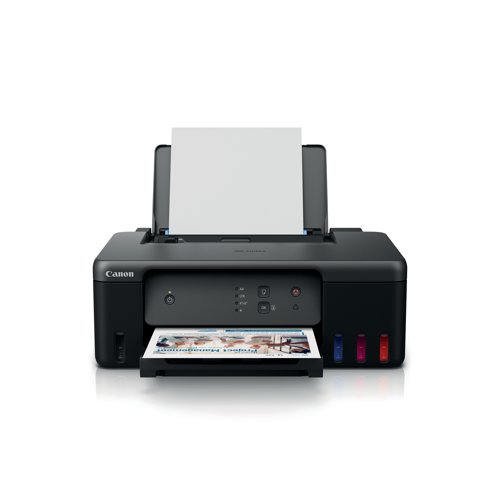 The Canon Pixma G1530 A4 printer with print resolution up to 4800 x 1200 dpi. The G3571 is a refillable ink tank printer and has 2 FINE print heads (Black and Colour). With a mono print speed of approximately 11 ipm and colour print speed of approximately 6.0 ipm. Standard interface: Hi-Speed USB (USB B Port). Comes with a rear paper tray, with a 100 sheet capacity. With Economy mode: up to 8,100 prints from a single set of bottles, reduces the black ink consumption by lowering the density, 26% more pages than the standard mode can be printed.