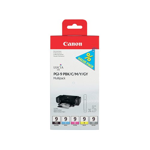 Canon PGI-9 Inkjet Cartridge Multipack Photo Black/Cyan/Magenta/Yellow/Grey 1034B013
