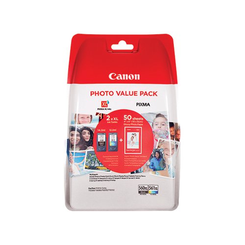 Canon PG-560XL + CL-561XL Ink Cartridge + Photo Paper Value Pack Cyan/Magenta/Yellow/Black 3712C004
