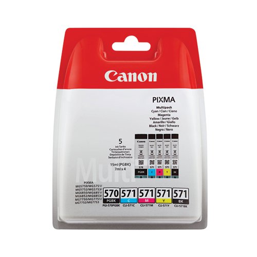 Canon PGI-570/CLI-571 Inkjet Cartridges Multipack PGBK/C/M/Y/K 0372C006