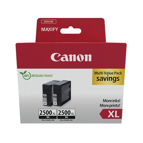 Canon PGI-2500XL Inkjet Cartridge Twin Pack High Yield Black 9254B011