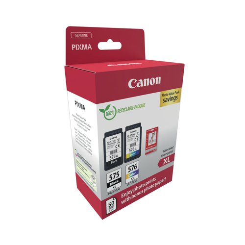 Canon PG-575XL/CL-576XL Inkjet Cartridges + Glossy Photo Paper Value Pack Black/Colour 5437C006