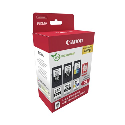 Canon PG-560XL x2/CL-561XL Inkjet Cartridge High Yield Photo Value Pack Black/Colour 3712C012 CO68048 Buy online at Office 5Star or contact us Tel 01594 810081 for assistance