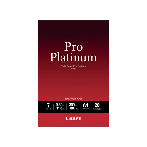 Canon PT-101 Pro A4 Platinum Photo Paper (Pack of 20) 2768B016 CO75285 Buy online at Office 5Star or contact us Tel 01594 810081 for assistance
