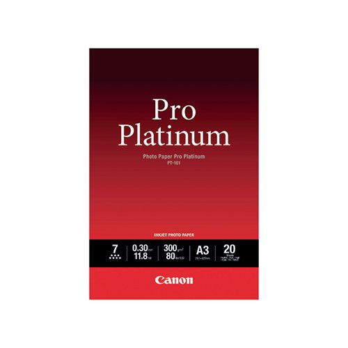 A professional studio finish photo paper, Pro Platinum offers outstanding quality and fade resistance. With a microporous coating allowing ink to dry instantly, a high gloss finish and wide colour reproduction, this heavyweight 300gsm paper is perfect for use by professional photographers.