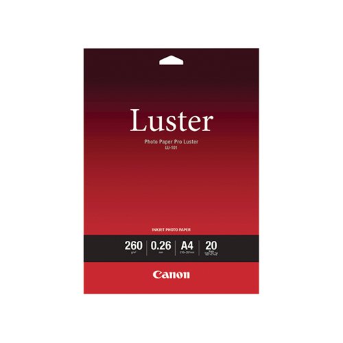 Canon A4 Pro Luster Photo Paper 260gsm (Pack of 20) 6211B006 CO84399 Buy online at Office 5Star or contact us Tel 01594 810081 for assistance
