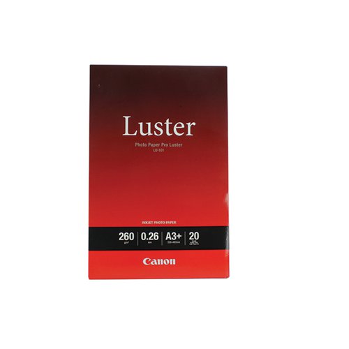 A superior quality photo paper with a smooth lustre finish, Canon Pro Luster allows you to achieve traditional photo lab quality in the comfort of your own home. Able to provide stunning photographs in both colour and monochrome, this 260gsm paper has excellent fade resistance and is perfect for use with PIXMA Pro printers. A3+ in size, this paper is supplied in a pack of 20 sheets.