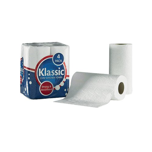 Klassic 4 pack 2-Ply Kitchen Rolls White (Pack of 6) 1105090