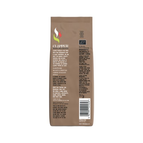 Clipper Fairtrade Italian Style Coffee Roast and Ground Organic 227g CTN266 CPD24562 Buy online at Office 5Star or contact us Tel 01594 810081 for assistance