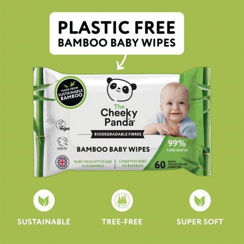 Cheeky Panda Biodegradable Bamboo Baby Wipes Packet of 60 Wipes (Pack of 12) BABYW-GBR CPD63016 Buy online at Office 5Star or contact us Tel 01594 810081 for assistance