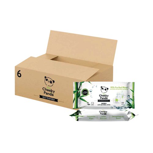 CPD63041 | Infused with 99% purified water with plant derived cleaning agents, these Cheeky Panda biodegradable antibacterial multi surface cleaning wipes are perfect for a quick kitchen clean or getting desks gleaming. Suitable for office environments as a multipurpose wipe for agile working and hot desk environments. Free from plastic, the wipes and packaging are fully recyclable through household waste collection. Made from biodegradable bamboo, the dermatologically tested and vegan wipes are tested in accordance with European Standard EN 1276.