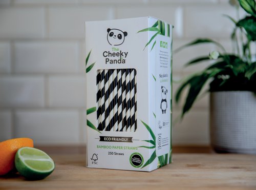 Cheeky Panda Bamboo Paper Straw Black Stripes (Pack of 250) 0111129 CPD63044 Buy online at Office 5Star or contact us Tel 01594 810081 for assistance