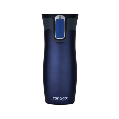 CTG15990 | The Contigo West Autoseal travel mug is a stainless steel vacuum flask, perfect for hot and cold drinks while out and about, or near electrical items such as laptops, where spillage would be a problem. With a generous capacity of 470ml, the mug features an easy to clean lid made from BPA-free plastic. This leak-proof tumbler is supplied in a sleek Monaco blue finish with stainless steel interior and embellishment around the button. Keeping drinks hot for up to five hours and cold for up to 12 hours, the Contigo West travel mug is 100% spill-proof and the convenient button lock provides added security.