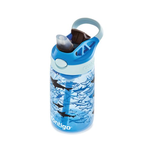 CTG16258 | The Contigo Autospout children's drinks bottle features a flip straw which is opened by pressing a button. Ideal for use in sporting activities for children, this sports bottle has a capacity of 420ml, for keeping the user hydrated. Made from BPA-free plastic, this easy to clean bottle is dishwasher-proof and 100% leak-proof when in closed position. Supplied in blue with imagery of sharks.