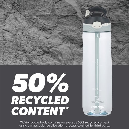 The Contigo Ashland Autospout Triton drinks bottle features a flip straw which is opened by pressing a button. Ideal for use in school, the gym, on bike rides, running, hiking and more, the Triton sports flask has a generous capacity of 720ml, for keeping the user hydrated. Made from BPA-free, 50% recycled plastic, this bottle is dishwasher-proof and leak-proof when in closed position. Supplied in Macaroon white with etched volume markings.