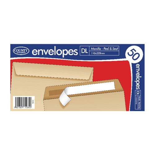 County Stationery DL Manilla Peal and Seal Envelopes (Pack of 1000) C520